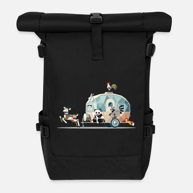 Tierische Reise – Wohnwagen voller Abenteuerlust - Rolltop Rucksack - Schwarz