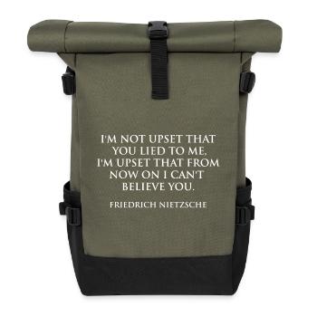 Nietzsche Quote in Bold Serif Black - Roll Top Backpack - olive/black - Front