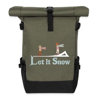 Let It Snow Winter Illustration - Rolltop Rucksack - Olive/Schwarz - Vorne