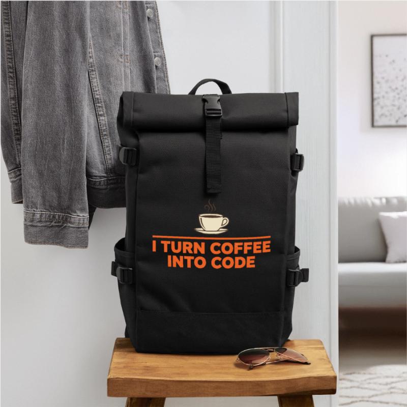 I Turn Coffee Into Code – Programmierer Retro Rolltop Rucksack