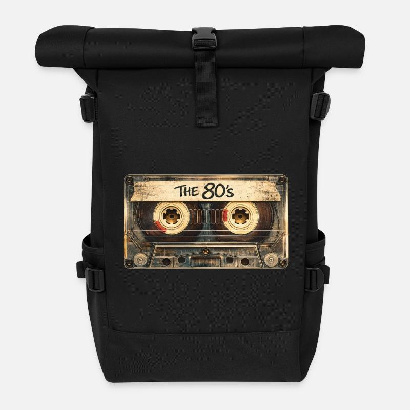 Die Nostalgie der Retro-Musik der 80er 1980er Jahre - Rolltop Rucksack - Schwarz
