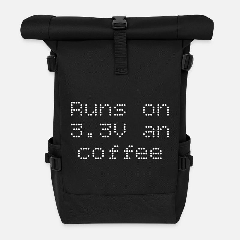 Runs on 3.3V and coffee - Roll Top Backpack - black