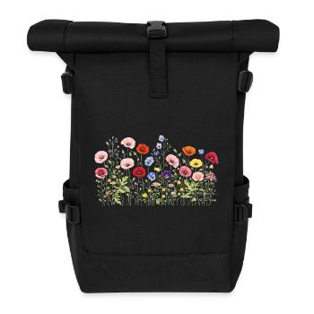 Wildflowers meadow with natural watercolor flowers - Roll Top Backpack - black - Front