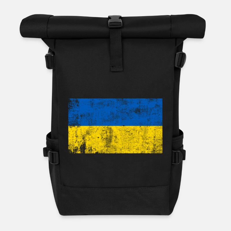 Ukraine Flag Flag Grunge Retro Vintage - Roll Top Backpack - black