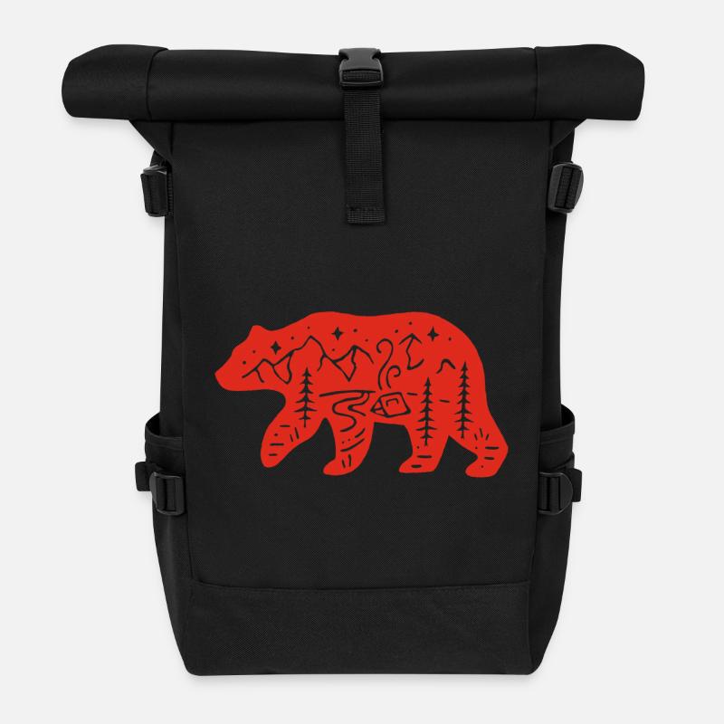 Ours rouge totem de la nature - Sac à dos roll top - noir