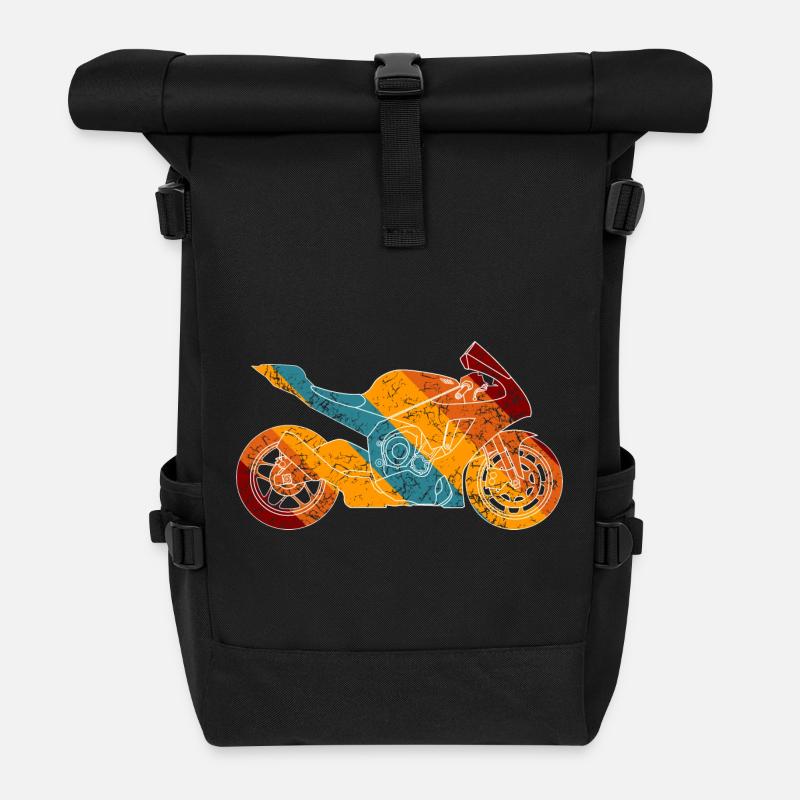Motorrad Supersport Retro-Farben - Rolltop Rucksack - Schwarz