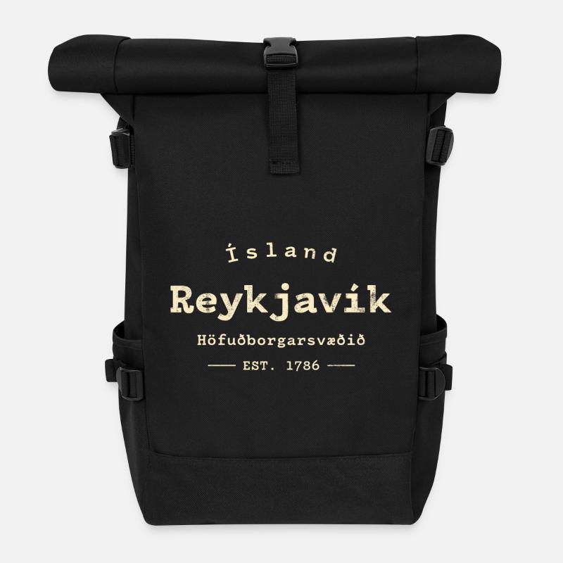 Isländisches Reykjavik Est 1786 - Rolltop Rucksack - Schwarz