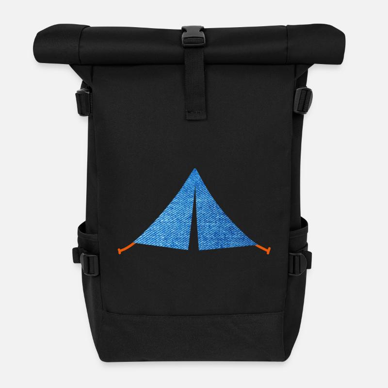 Zelt Jeans Muster Camping Camper zelten Van Life - Rolltop Rucksack - Schwarz