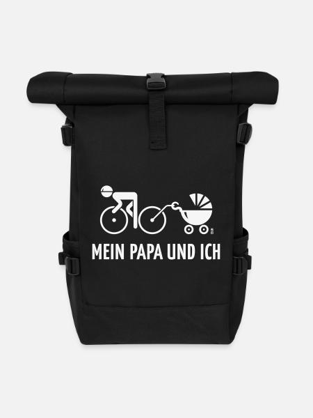 Mein Papa Und Ich (Fahrrad & Kinderwagen / White) - Rolltop Rucksack - Schwarz