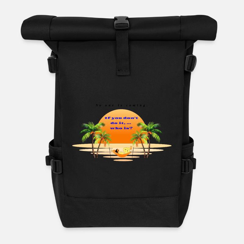 Sunset Beach Relaxation Scene - Roll Top Backpack - black