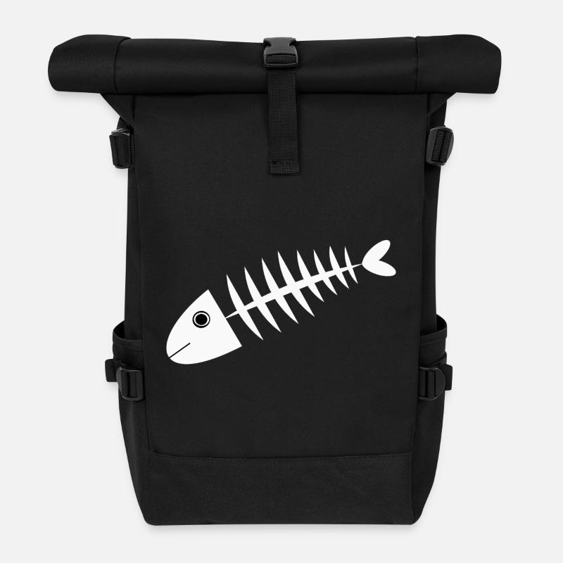 Poisson Pêcheur Cadeau en Arête de Poisson - Sac à dos roll top - noir