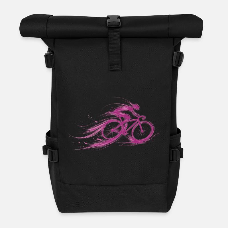 cyclist fast red bike - Roll Top Backpack - black