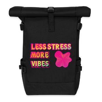 Weniger Stress, mehr Vibes, Neon-Psy. - Rolltop Rucksack - Schwarz - Vorne