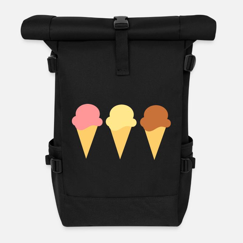 Eis Eiscreme Erdbeereis Vanilleeis Schokoeis - Rolltop Rucksack - Schwarz
