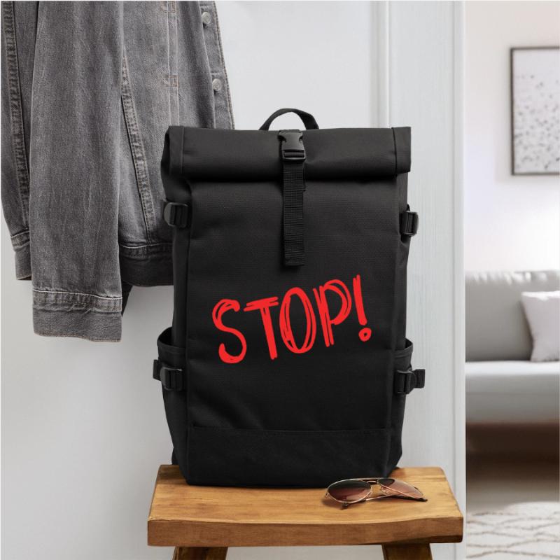 STOP. HUMOR. MESSAGE. QUOTATION. PANEL. DAD Roll Top Backpack