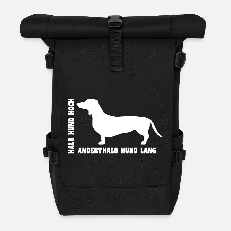 Dackel - Halb Hund hoch anderthalb Hund lang - Rolltop Rucksack - Schwarz