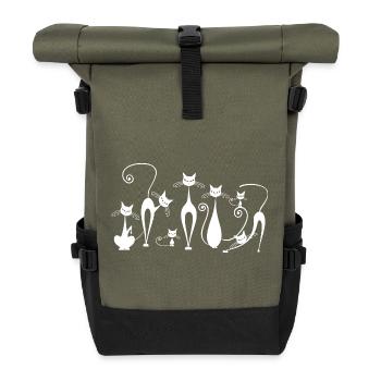 Verspielte Katzen Silhouetten im Skizzestil - Rolltop Rucksack - Olive/Schwarz - Vorne