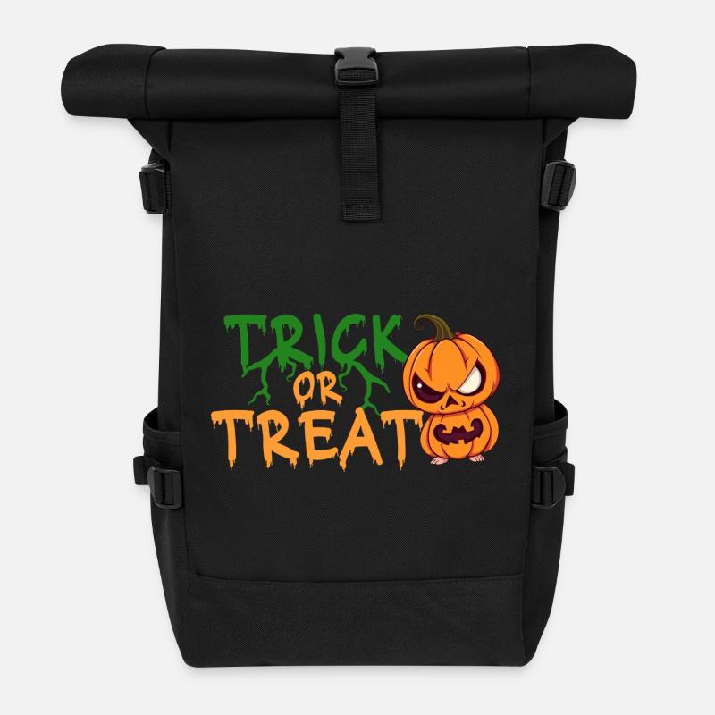 Trick or Treat Halloween Pumpkin - Roll Top Backpack - black