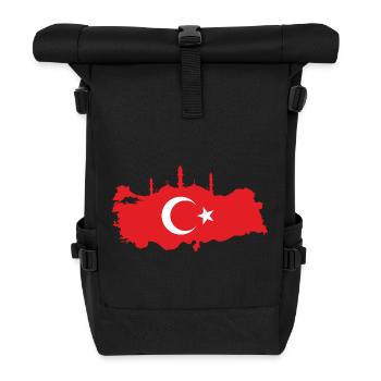 Turkish map with mosque silhouette - Roll Top Backpack - black - Front