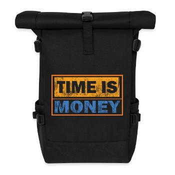 Zeit ist Geld: Kontrasttypografie - Rolltop Rucksack - Schwarz - Vorne