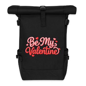 Be my Valentine Schriftzug Herz Motiv  - Rolltop Rucksack - Schwarz - Vorne