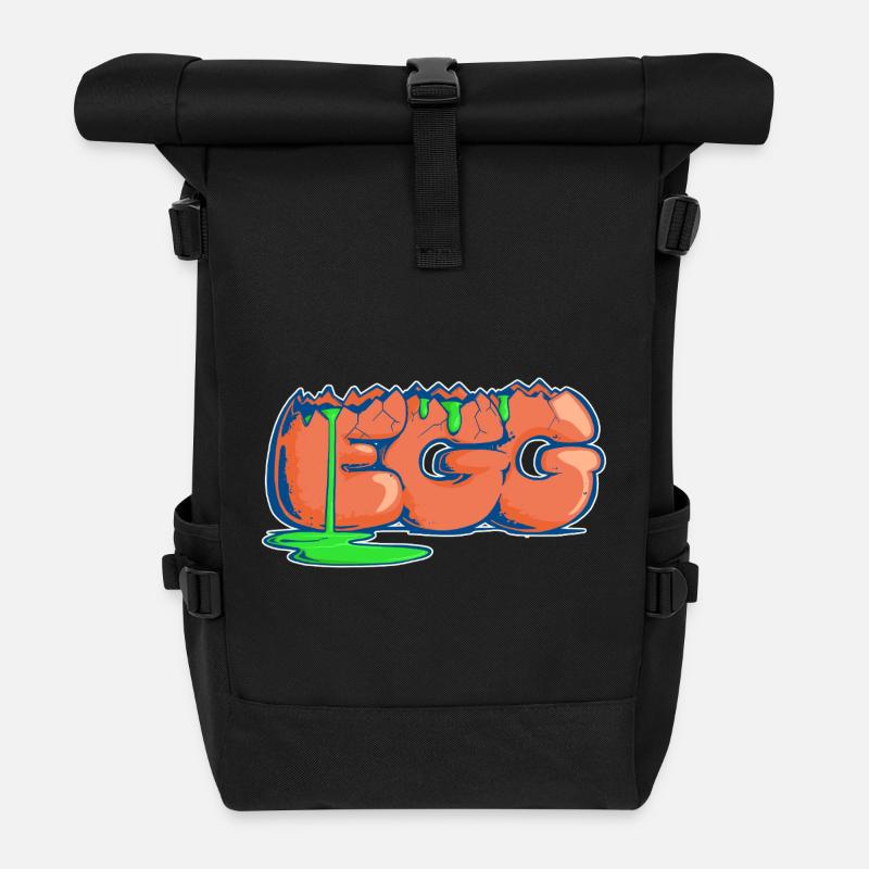 Egg, Drawn Word - Roll Top Backpack - black