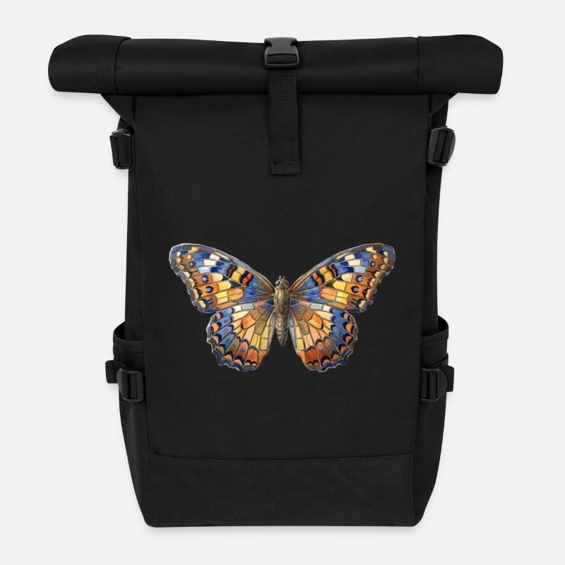 Schmetterling Mosaik - Kunst Geschenk - Rolltop Rucksack - Schwarz