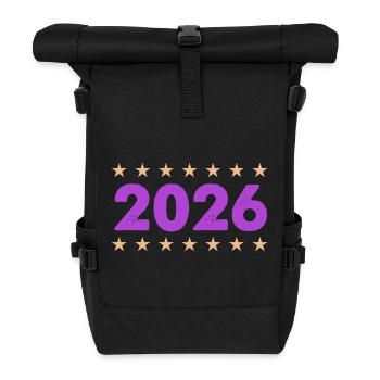 Jahr 2026 in Lila mit Sternen - Rolltop Rucksack - Schwarz - Vorne