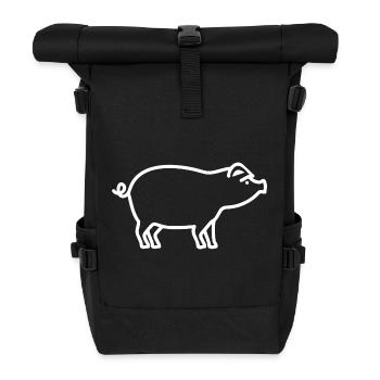 Cute Pig Silhouette Minimalist Farm - Roll Top Backpack - black - Front