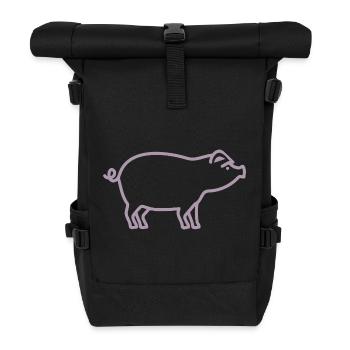 Cute Pig Silhouette Minimalist Farm - Roll Top Backpack - black - Front