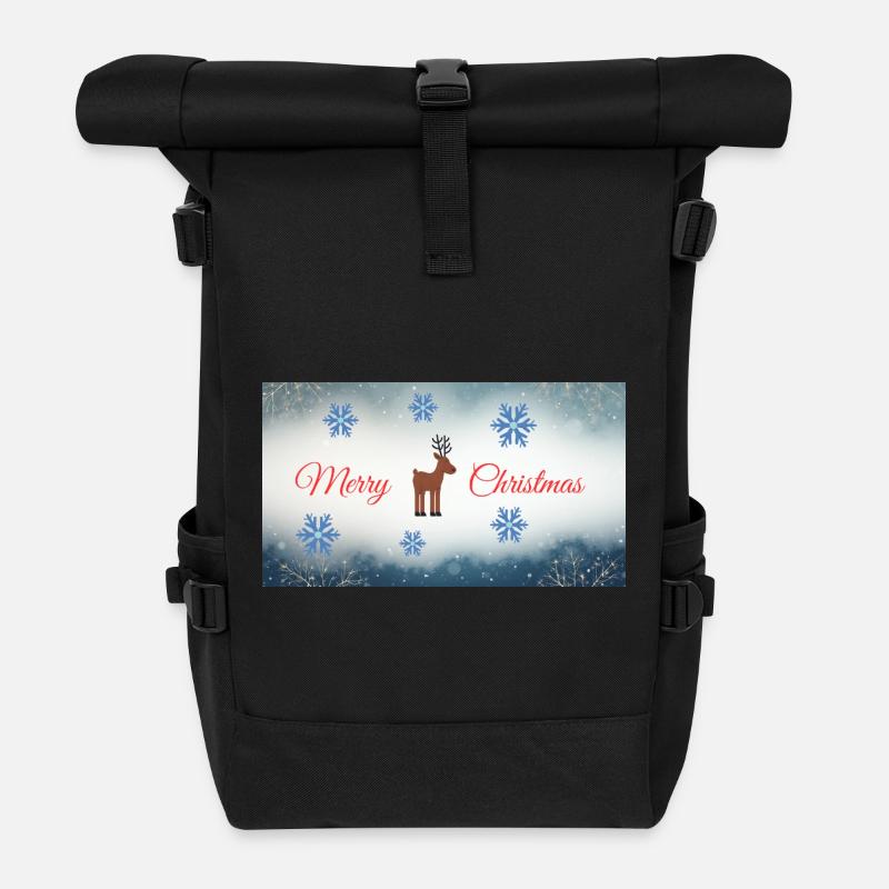 Merry Christmas Reh Motiv mit Schneeflocken - Rolltop Rucksack - Schwarz