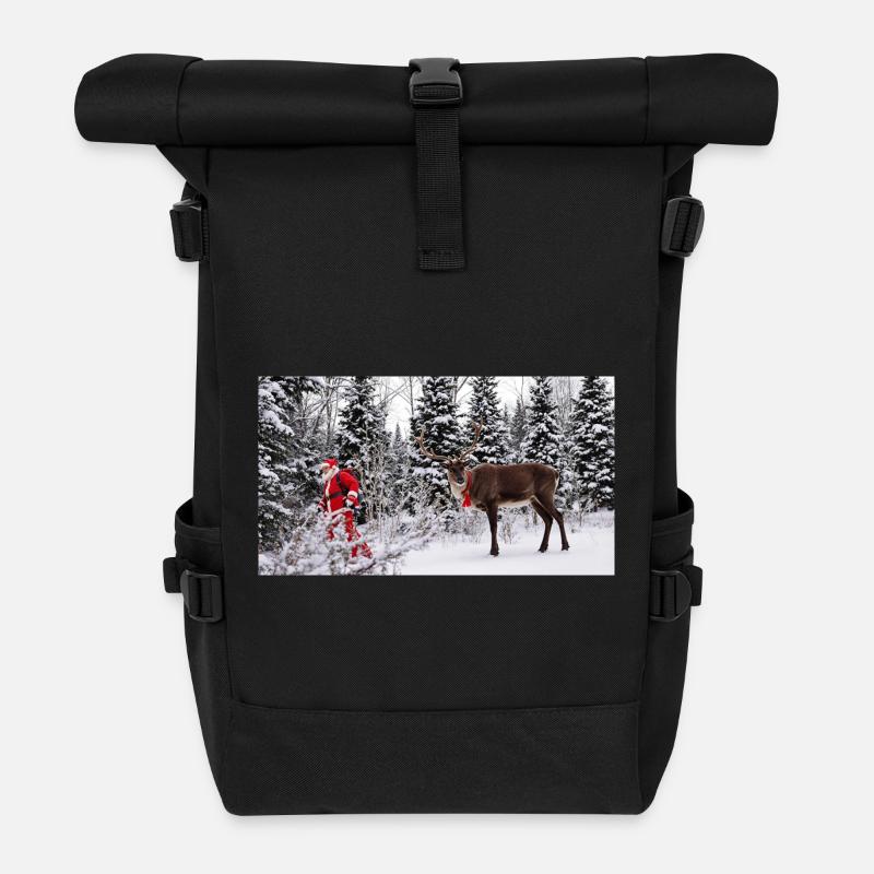 Winter joy: Santa and reindeer in the snow - Roll Top Backpack - black