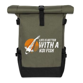 Life Is Better With a Koi Fish Positive Pond - Roll Top Backpack - olive/black - Front