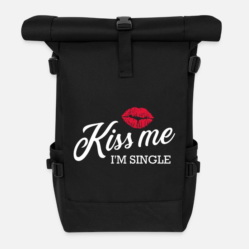 Kiss Me I'm Single Lipstick Kiss Tee - Roll Top Backpack - black