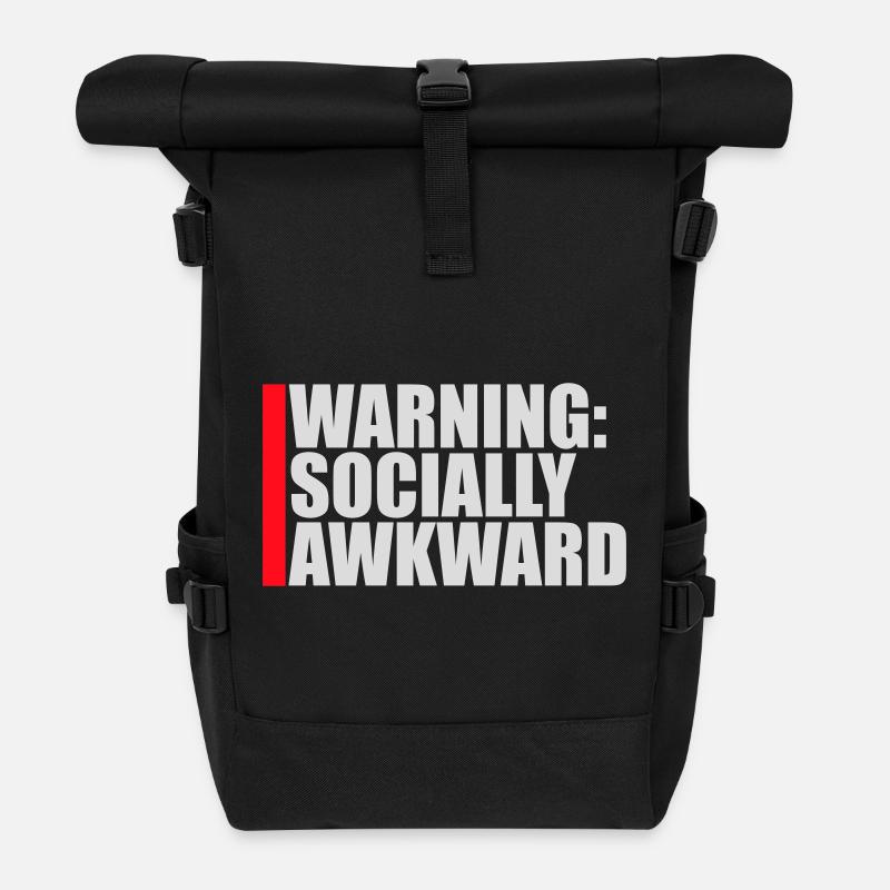 Warning Socially Awkward Lustig Sozial Unbeholfen - Rolltop Rucksack - Schwarz