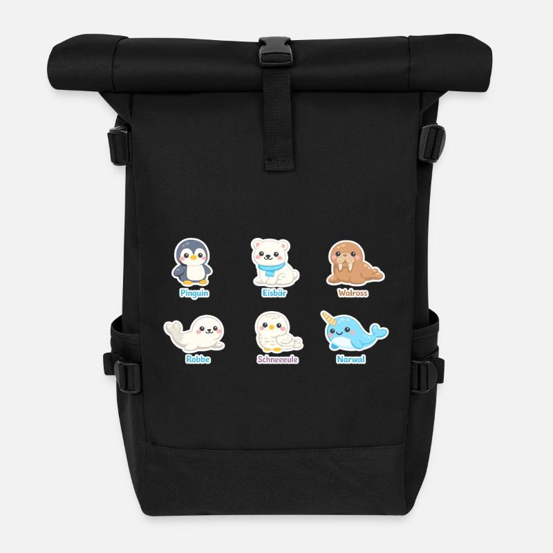 Kuschelige Arktis-Tierwelt - Rolltop Rucksack - Schwarz