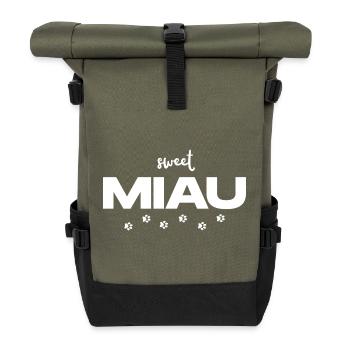 MIAU – Das süße Katzen Statement - Rolltop Rucksack - Olive/Schwarz - Vorne