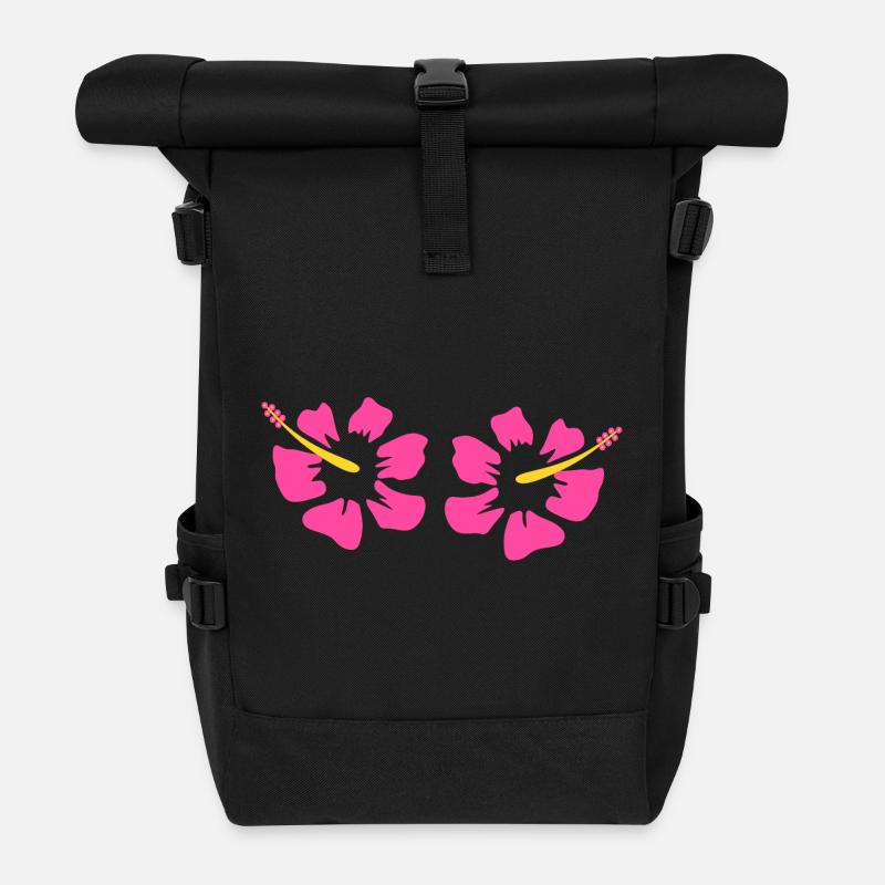 Blume rosa pinke Blume Blumen pink rosa Hibiskus - Rolltop Rucksack - Schwarz