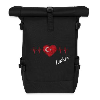 Turkey heartbeat flag motif - Roll Top Backpack - black - Front