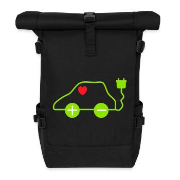 Green E-Car Heart Design - Roll Top Backpack - black - Front