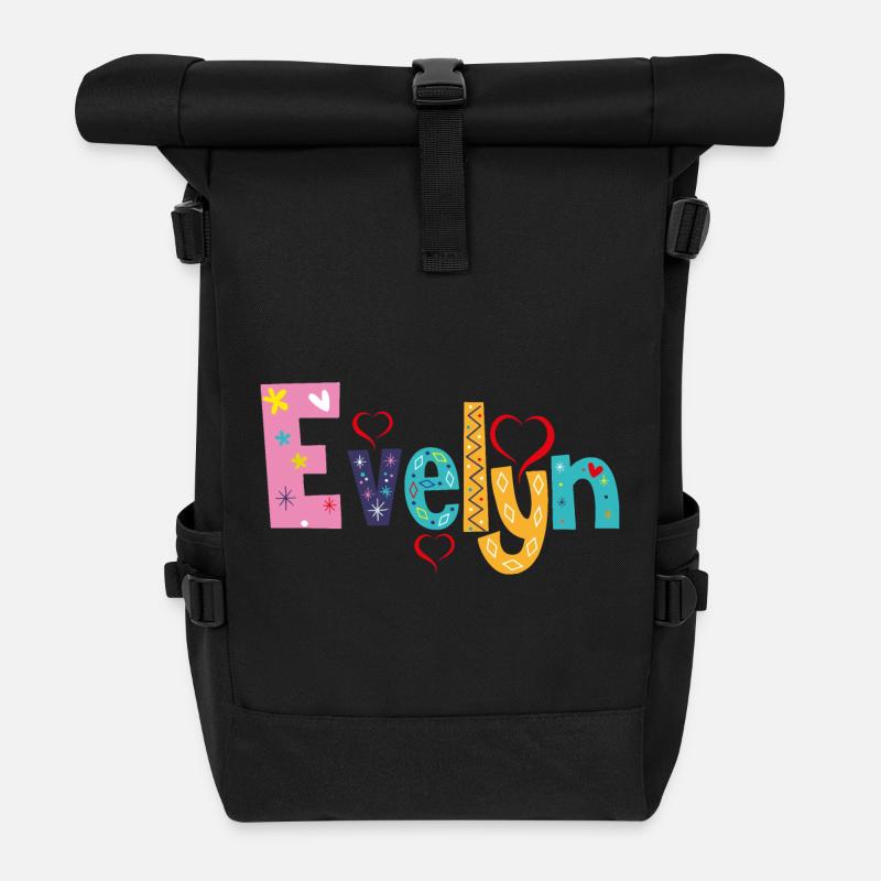Personalisierter Evelyn-Name - Rolltop Rucksack - Schwarz