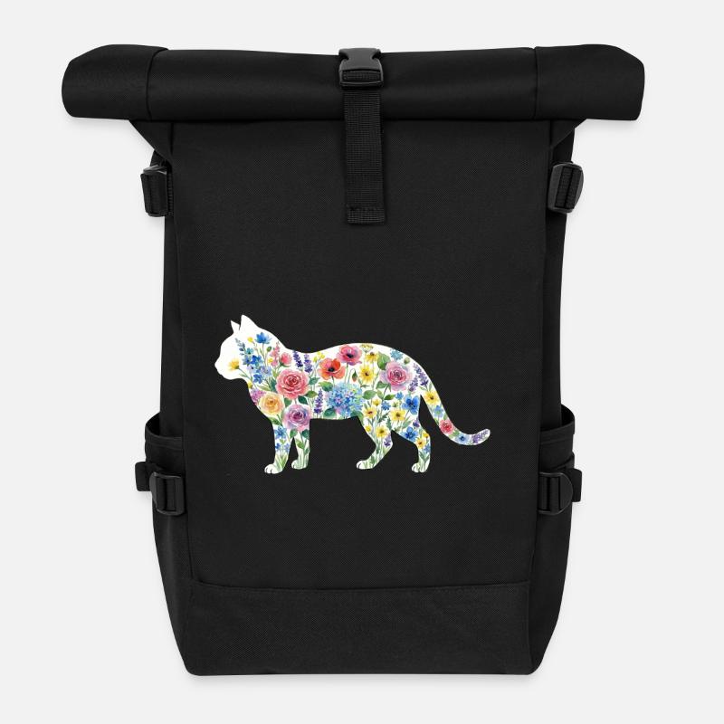 Frühlingskatze - Rolltop Rucksack - Schwarz