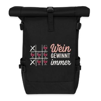 Wine Always Wins Tic Tac Toe Saying For - Roll Top Backpack - black - Front