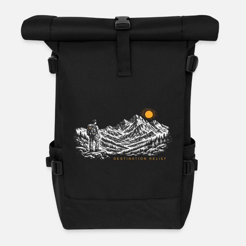 Wanderer Sonnenaufgang Destination Relief Hell - Rolltop Rucksack - Schwarz