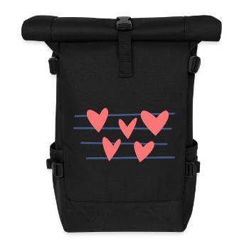 Hearts on Lines – Playful Pop Art - Roll Top Backpack - black - Front