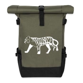 Stylized tiger with animal print - Roll Top Backpack - olive/black - Front