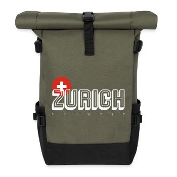 Zurich Wordmark with Swiss Crest - Roll Top Backpack - olive/black - Front