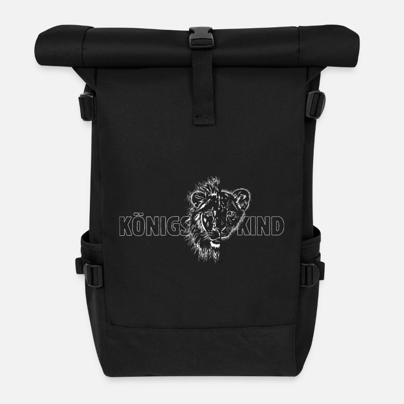 Löwe + Löwenkind „KÖNIGSKIND“ - Rolltop Rucksack - Schwarz