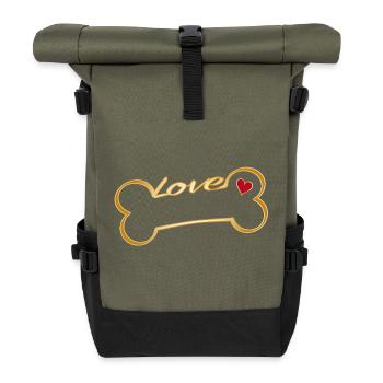 Hundeknochen mit Herz und Love-Schriftzug - Rolltop Rucksack - Olive/Schwarz - Vorne
