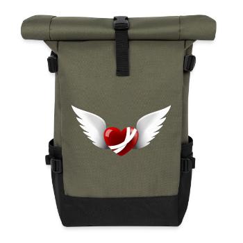 Wounded Heart with Wings - Roll Top Backpack - olive/black - Front